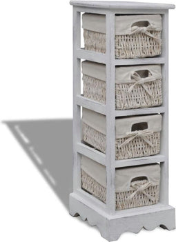 vidaXL - Opbergkast - met - 4 - weefmanden - hout - wit