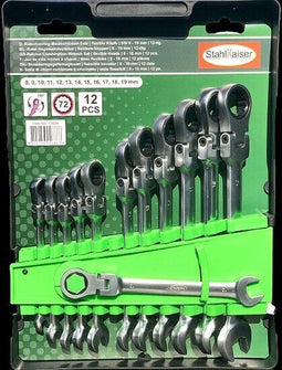 Stahlkaiser 13604 12-delige Ringratel-steeksleutelset met knik 8-19mm