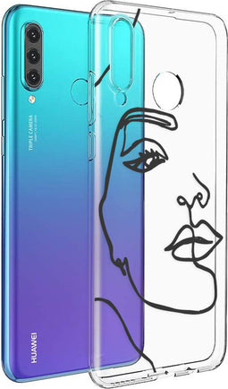 iMoshion Hoesje Geschikt voor Huawei P30 Lite Hoesje Siliconen - iMoshion Design hoesje - Transparant / Zwart / Line Art Woman Black