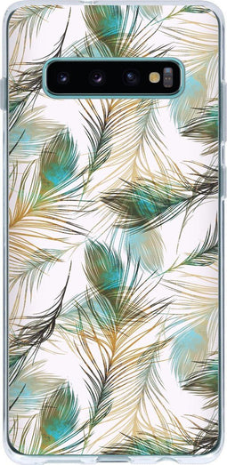 Hoesje Geschikt voor Samsung Galaxy S10 Plus Hoesje Siliconen - Design Backcover siliconen - Meerkleurig / Gold Peacock