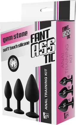 Dream Toys - Set 3 anaalpluggen in 3 maten met witte siersteen - Zwart