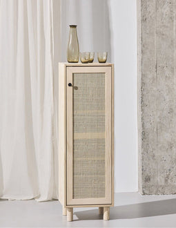 Astigarraga Houten Kast Sense - Smalle opbergkast 1 deur - 100% massief grenen rotan deuren H:115,5cm B:37,3cm D:33cm