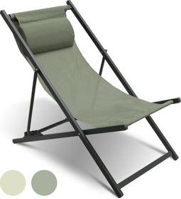 Niceey Ligstoel Opvouwbaar met Hoofdsteun - Strandstoel Inklapbaar - Campingstoel - Strandstoel - Tuin - Groen - 2 stuks