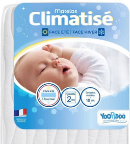 Yoopidoo - Babymatras met airconditioning - 60x120 cm - 1 koele zomerzijde / 1 gevoerde winterzijde - Zonder chemische behandeling