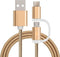 2 in 1 oplaad kabel (USB Micro, USB Type-C ) - 1,0 Meter (goud-Nylon)