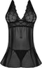 Magic Silk Babydoll met Open Rug en G-String Set - M black L/X