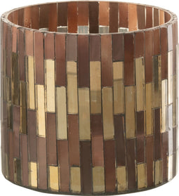J-Line windlicht Chic - glas - bruin/goud - small - 2 stuks