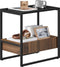 O'DADDY® Bijzettafel - Vierkant - Verstelbare Lade - 55x35x55 cm - Zwart Metaal/Bruin Hout