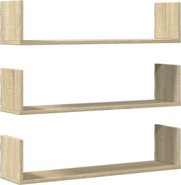 vidaXL - Wandschappen - 3 - st - 80x18x18 - cm - bewerkt - hout - sonoma - eikenkleurig