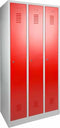 Industriële locker garderobekast 3- delig rood met pootjes en opening voor hangoogsluiting (zonder hangslot geleverd)