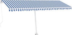 vidaXL - Luifel - handmatig - uittrekbaar - met - LED - 500x350 - cm - blauw - en - wit