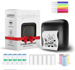Gatson Mini Printer - Pocket Printer - 300DPI - 14 Rollen Papier + 5 Pennen