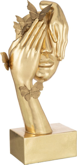 J-Line decoratie Gezicht Vlinders Staander - polyresin - goud