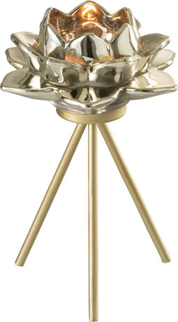 J-Line theelichthouder Op Voet Bloem - glas - goud - small