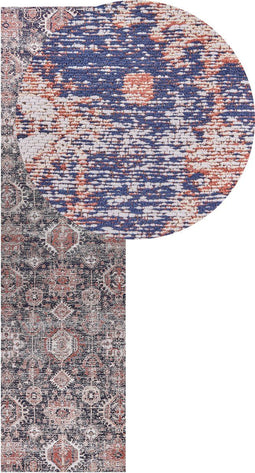 KURIN - Vloerkleed - Blauw/Rood - 80 x 300 cm - Katoen