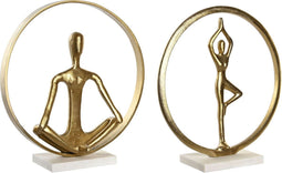 Decoratieve figuren DKD Home Decor 33 x 11 x 35,5 cm 36 x 10 x 36 cm Gouden Wit Yoga (2 Stuks)