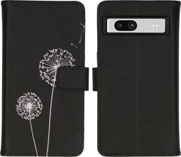 iMoshion Hoesje Geschikt voor Google Pixel 7a Hoesje Met Pasjeshouder - iMoshion Design Softcase Bookcase - Zwart / Dandelion