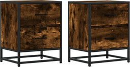 vidaXL - Nachtkastjes - 2 - st - 40x31x50 - cm - bewerkt - hout - gerookt - eikenkleurig