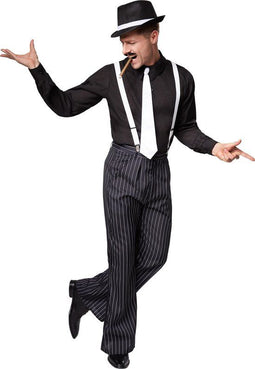 dressforfun - Mannenkostuum gentlemen L - hemd bretels das naaldstrepen zwart/wit - 301612