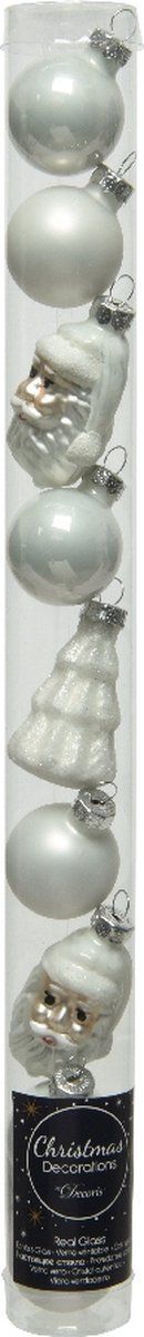 9 Glazen kerstballen en figuren mix winter wit