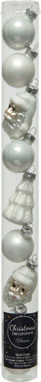 9 Glazen kerstballen en figuren mix winter wit