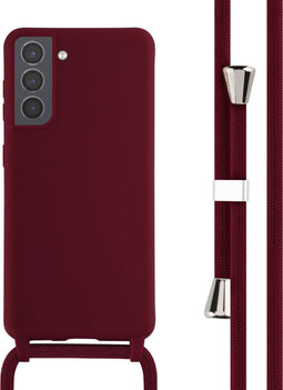 iMoshion Hoesje Geschikt voor Samsung Galaxy S21 Hoesje Met Koord - iMoshion Siliconen hoesje met koord - Donkerrood