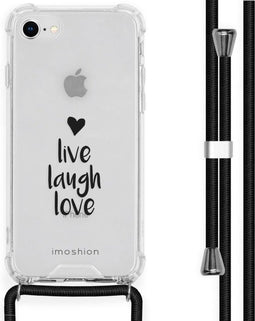 iMoshion Hoesje Geschikt voor iPhone SE (2022) / SE (2020) / 8 / 7 Hoesje Met Koord - iMoshion Design Hoesje met Koord - Zwart / Transparant / Live Laugh Love