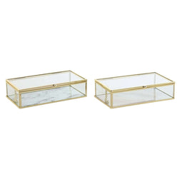 Doos-Juwelenkistje DKD Home Decor Gouden Metaal Kristal 20 x 11 x 5 cm 22 x 12 x 7 cm (2 Stuks)