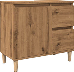 vidaXL - Wastafelkast - 65x33x60 - cm - bewerkt - hout - artisanaal - eikenkleurig