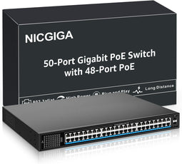 48-Poort Gigabit PoE+ Switch - 400W - Zwart - Inclusief 2 SFP-poorten