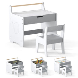 Coast 3-in-1 Kinderzitgroep - Houten Kindertafel met Omkeerbaar Tafelblad en Stoel - Grijs/Wit - 61,5 cm