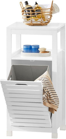 SoBuy BZR67-W - Badkamermeubel - Compacte Opbergkast met Wasmand - Wit