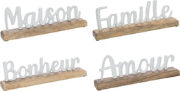 J-Line decoratie Woorden Op Voet - aluminium/hout - wit - 4 stuks