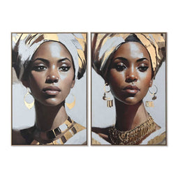 Schilderij Home ESPRIT Wit Bruin Gouden Koloniaal Afrikaanse (2 Stuks)