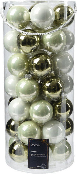 Kerstbal glas d6 cm groen/wit 49st