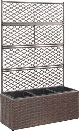 vidaXL - Latwerkplantenbak - verhoogd - met - potten - 83x30x130 - cm - rattan - bruin