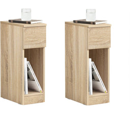 SoBuy FBT111-Nx2 - Nachtkastje Set van 2 - Smalle Bijzettafels met Lade - Naturel (2 stuks)