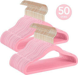 Brixy 50 - Kinder Kledinghangers - Antislip Fluweel - Roze