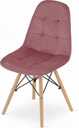 DUMO Stoel Donkerroze - Velvet Bekleding, Beukenhouten Poten, Tijdloos Ontwerp en Ergonomisch Comfort voor Woonkamer, Keuken, Eetkamer, Slaapkamer en Kantoor, Max. 120 kg