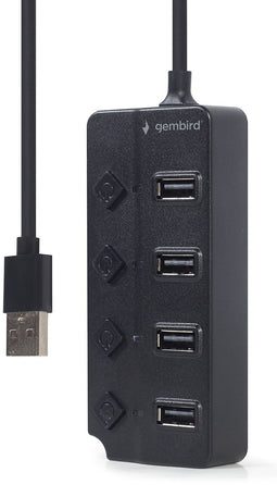Gembird UHB-U2P4P-01 - 4-poorts USB 2.0 hub met schakelaars - Zwart