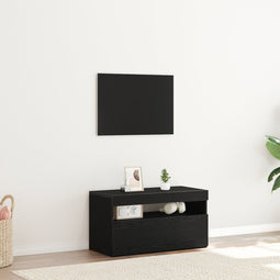 vidaXL - TV-kast - met - LED-verlichting - - - Zwart - Eiken - - - 75x35x40 - cm - - - Bewerkt - Hout