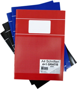 Verhaak 5-pak schriften - Ruit 5mm - A4 Formaat - Basic - Rood / Blauw / Zwart