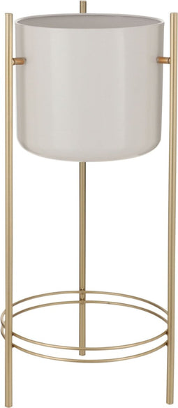 Mica Decorations Sverre - Bloempot op Standaard - H66 x Ø28 cm - Wit Goud
