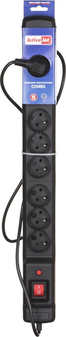ActiveJet ACJ COMBO 9GN 5M Black Power Strip met snoer.
