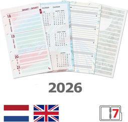 Kalpa 170 x 95 mm Personal 6 Ring Agenda Planner Inleg 1 Week per 2 Paginas NL EN 2026