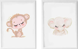 Set van 2 Schilderijen Crochetts 33 x 43 x 2 cm Olifant Aap 2 Onderdelen
