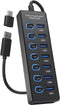 Nuvance Usb Hub - 3.0 – 7 Poorten - Usb Splitter – USB C Hub/Adapter - Universeel - Aan/Uit Switch -
