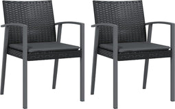 vidaXL - Tuinstoelen - 2 - st - met - kussens - 56,5x57x83 - cm - poly - rattan - zwart