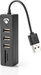 Nedis UHUBCU2340BK - USB Hub - 3x USB 2.0 type-A met SD/microSD-kaartlezer - Zwart