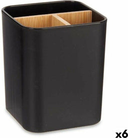 Tandenborstelhouder Zwart Bamboe Polypropyleen 9 x 11 x 9 cm (6 Stuks)